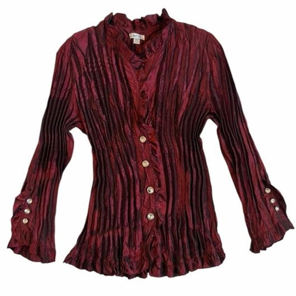 Jaipur Burgundy pleated blouse with ruffle details